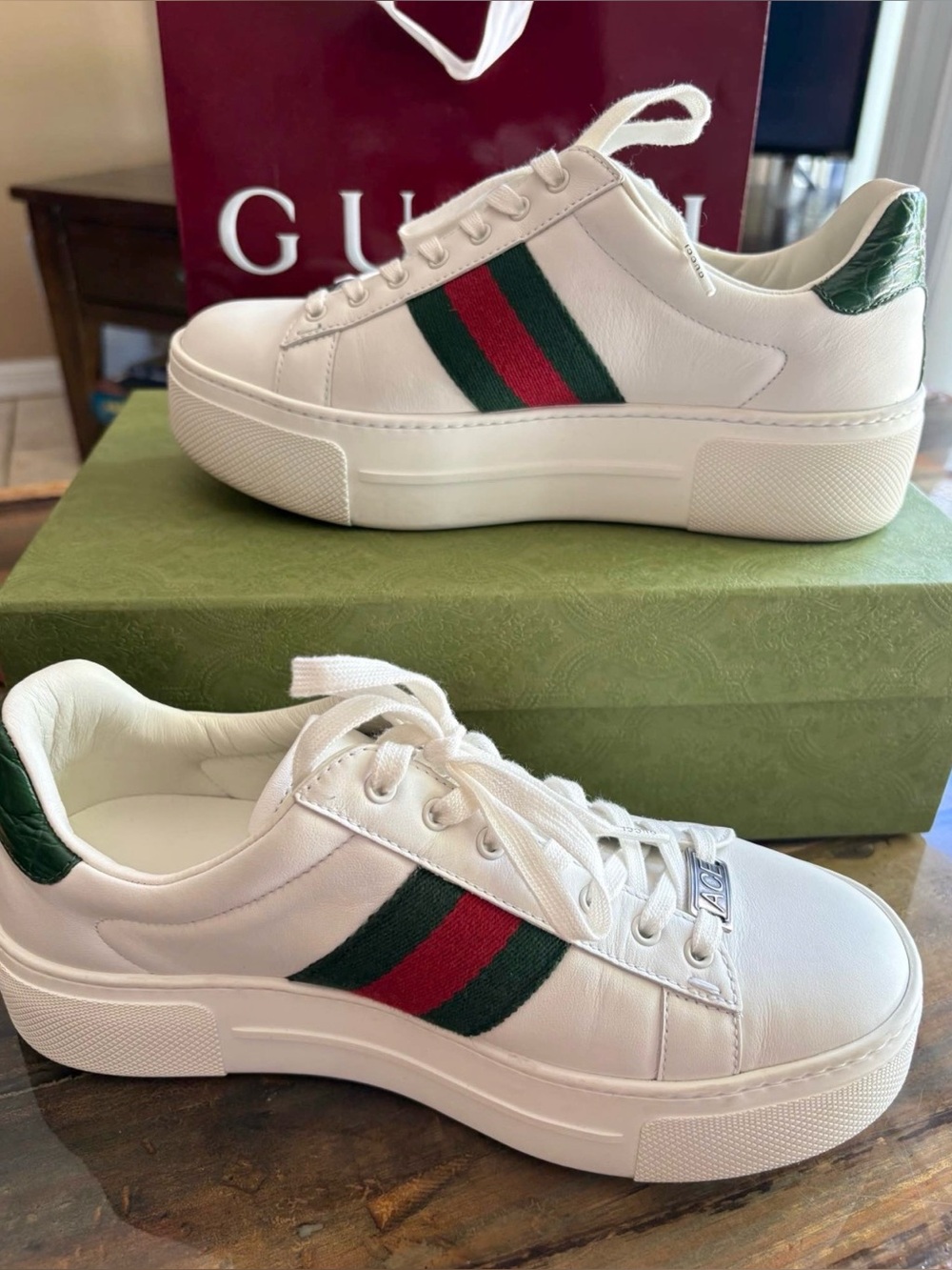 Gucci Ace Platform Sneakers EU 37 White Leather Web Stripe | Excellent | Box